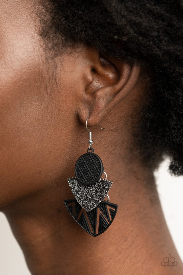 ​Jurassic Juxtaposition - Black - Paparazzi Earring Image