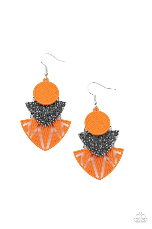 Jurassic Juxtaposition - Orange - Paparazzi Earring Image