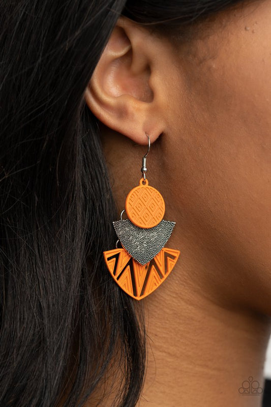 Jurassic Juxtaposition - Orange - Paparazzi Earring Image