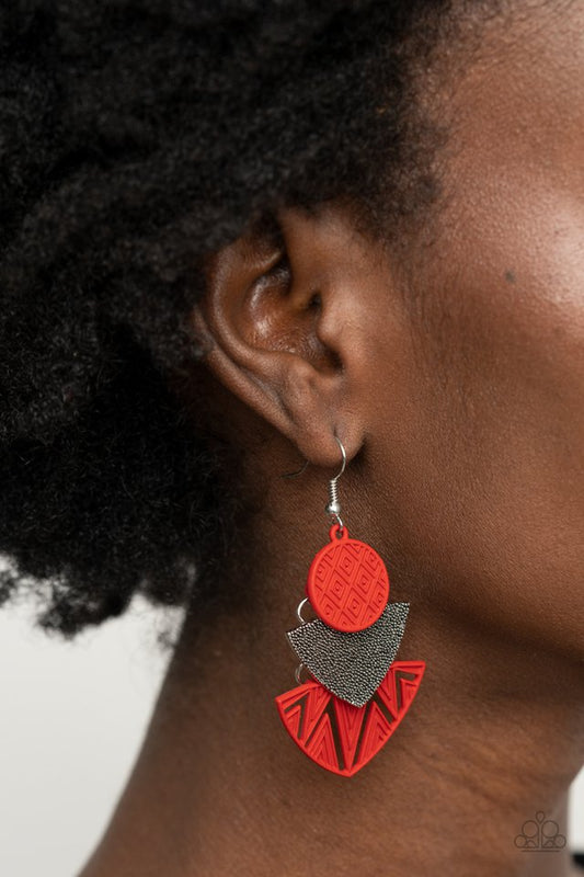 ​Jurassic Juxtaposition - Red - Paparazzi Earring Image