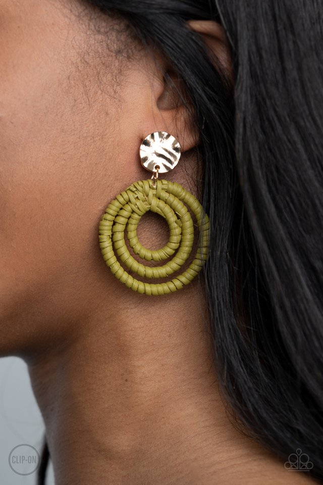 Whimsically Wicker - Green - Paparazzi Earring Image