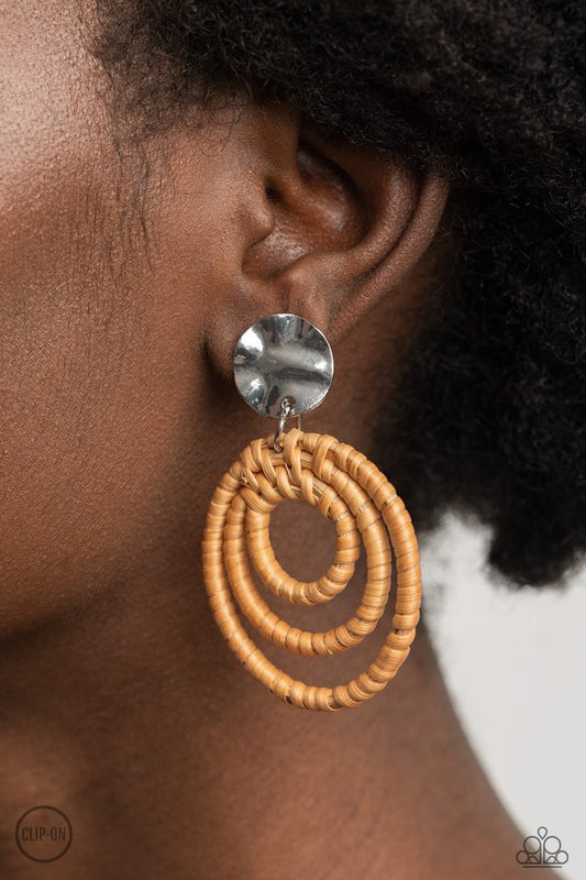 Whimsically Wicker - Brown - Paparazzi Earring Image