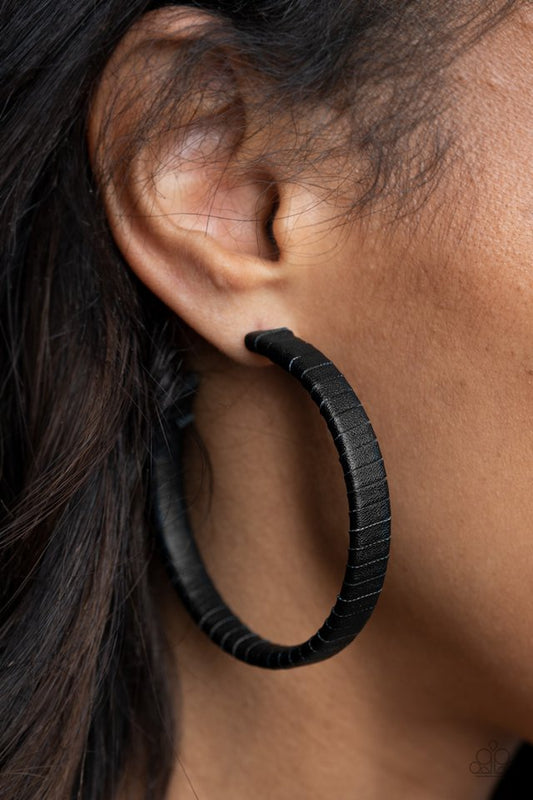 ​Leather-Clad Legend - Black - Paparazzi Earring Image