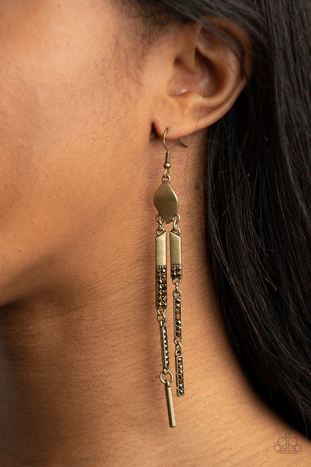 Defined Dazzle - Brass - Paparazzi Earring Image