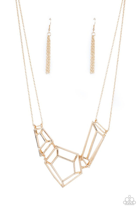 ​3-D Drama - Gold - Paparazzi Necklace Image