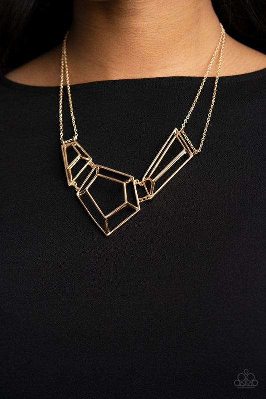 ​3-D Drama - Gold - Paparazzi Necklace Image