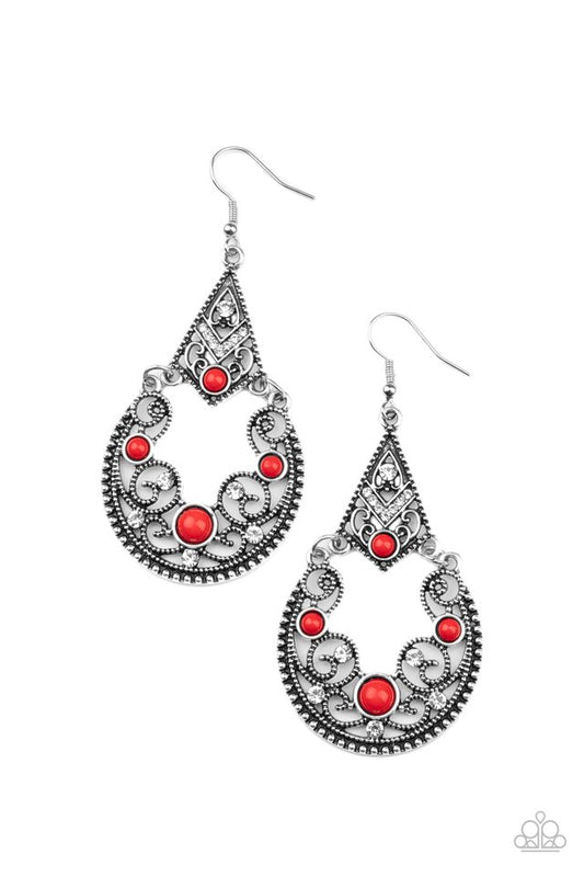 Bohemian Ball - Red - Paparazzi Earring Image