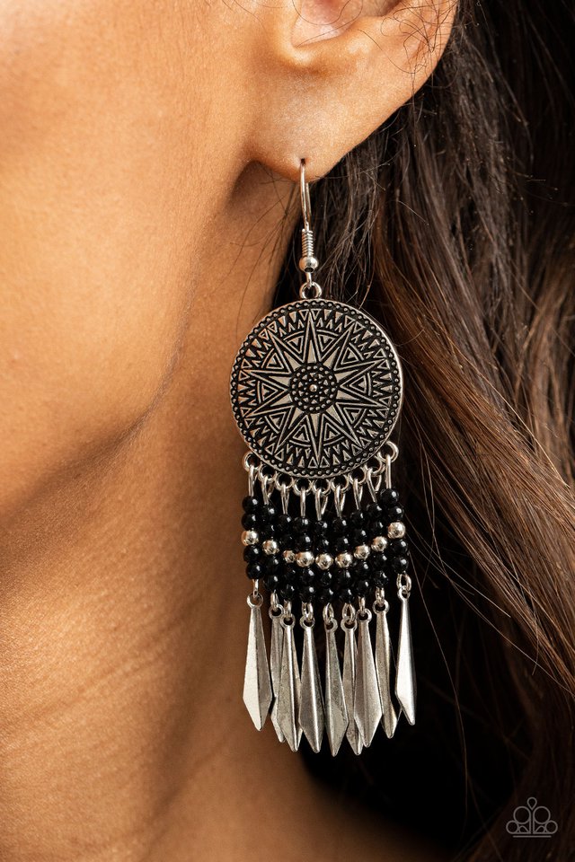 Sun Warrior - Black - Paparazzi Earring Image