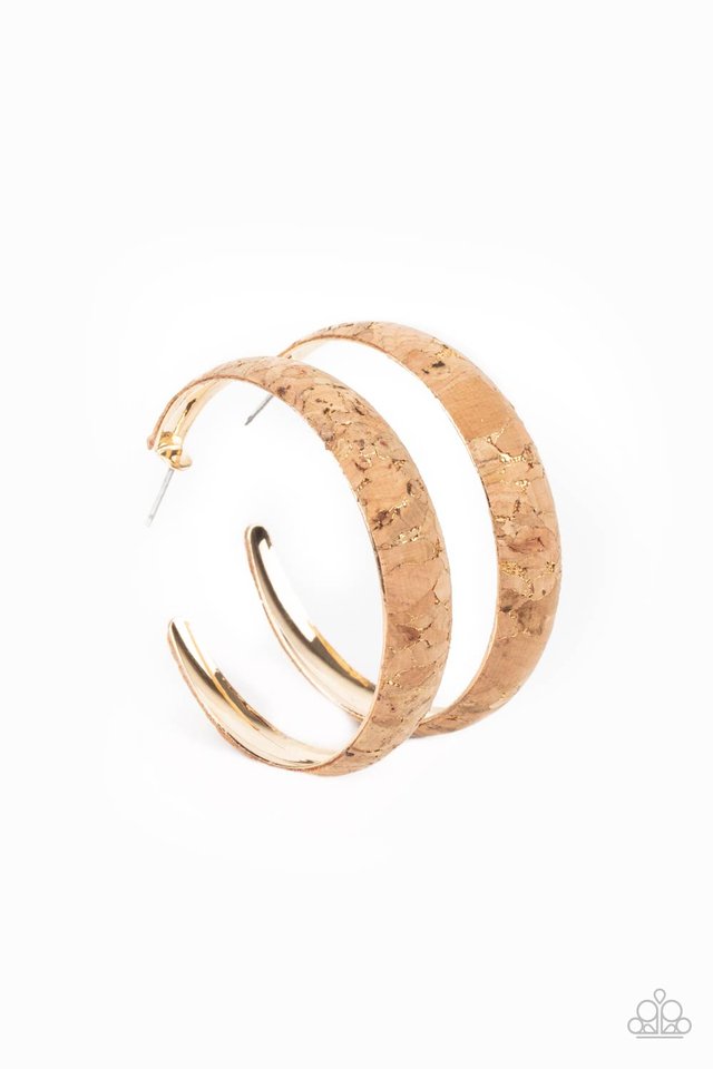 ​A CORK In The Road - Gold - Paparazzi Earring Image