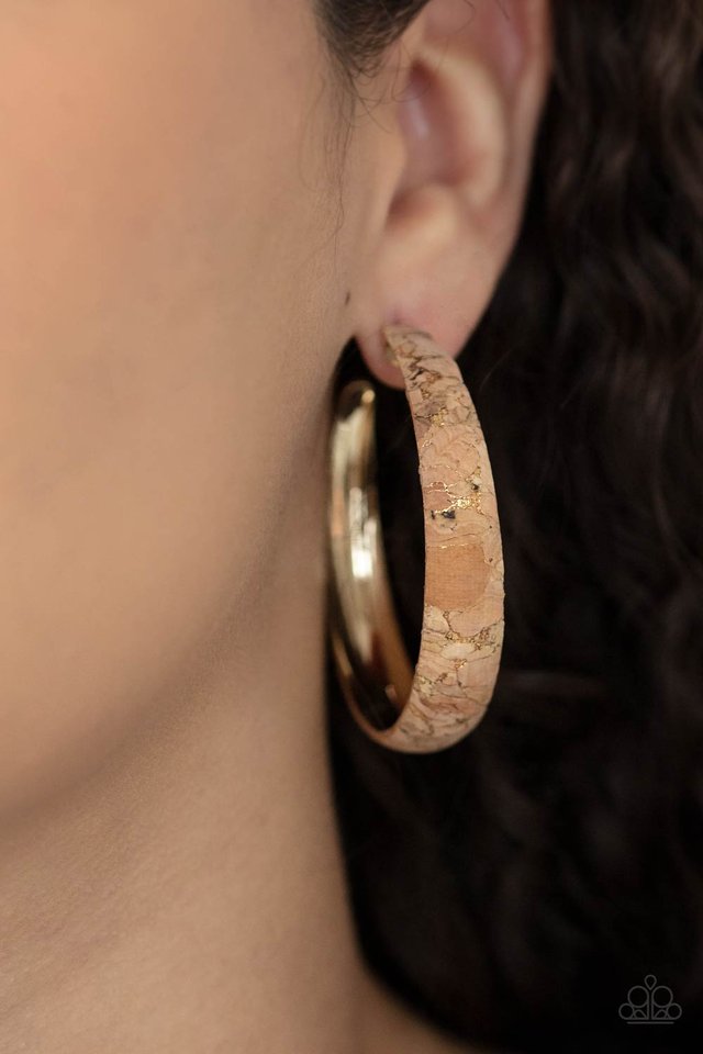 ​A CORK In The Road - Gold - Paparazzi Earring Image