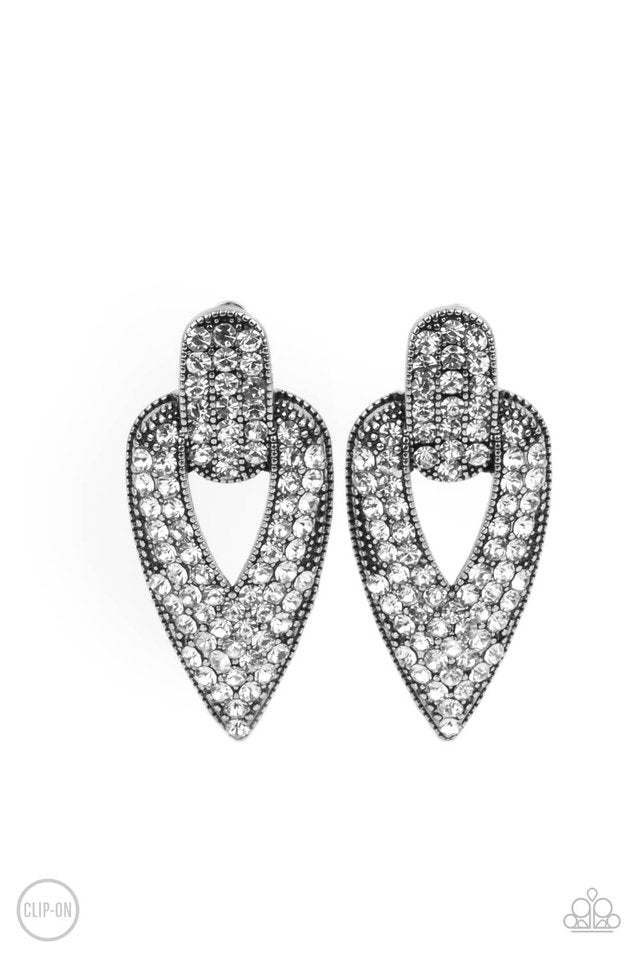 Blinged Out Buckles - White - Paparazzi Earring Image
