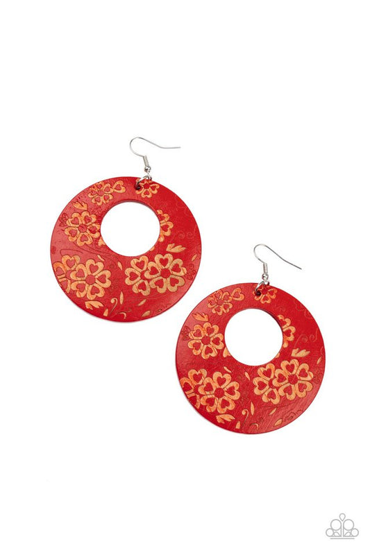 Galapagos Garden Party - Red - Paparazzi Earring Image