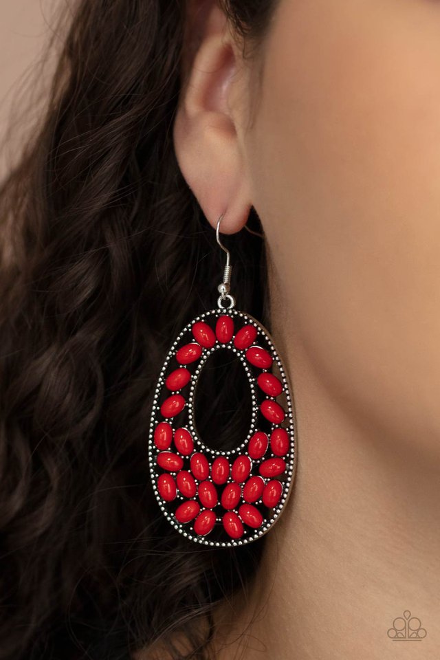 ​Beaded Shores - Red - Paparazzi Earring Image