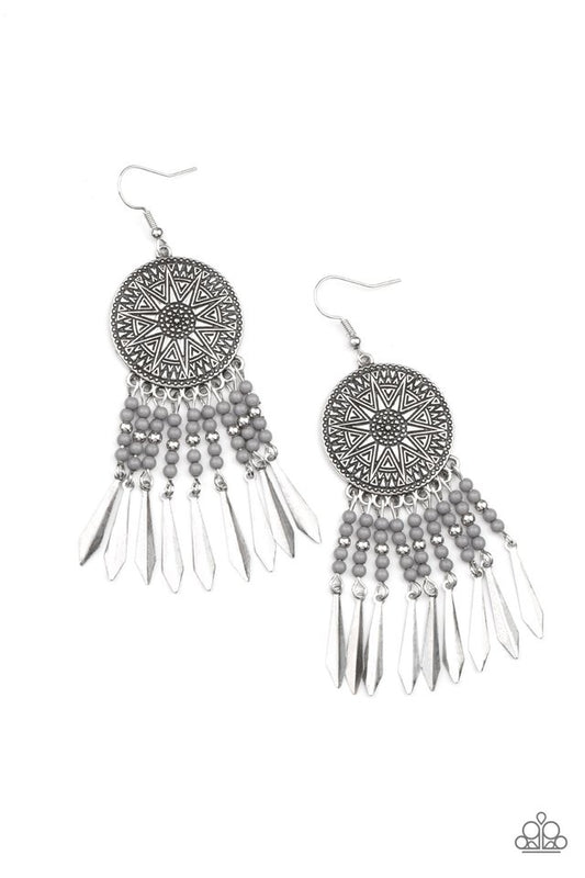 Sun Warrior - Silver - Paparazzi Earring Image