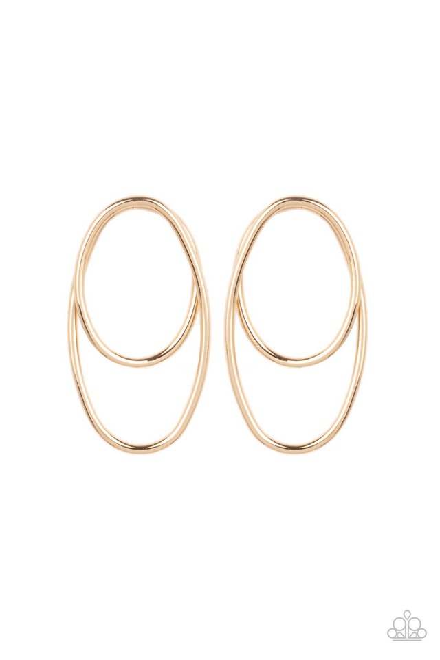 So OVAL-Dramatic - Gold - Paparazzi Earring Image