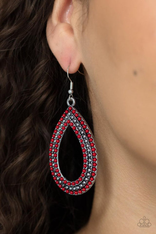 Tear Tracks - Red - Paparazzi Earring Image