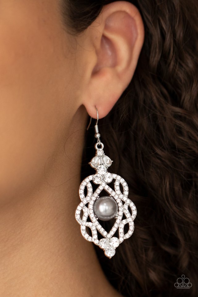 ​Rhinestone Renaissance - Silver - Paparazzi Earring Image