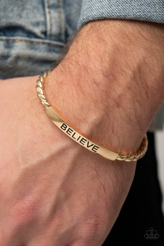 Keep Calm and Believe - Gold - Paparazzi Bracelet Image