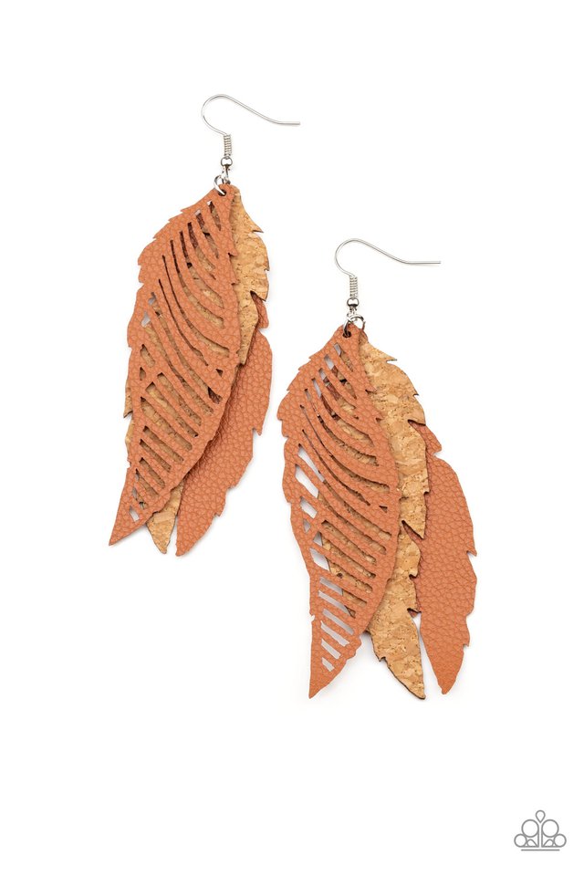​WINGING Off The Hook - Brown - Paparazzi Earring Image