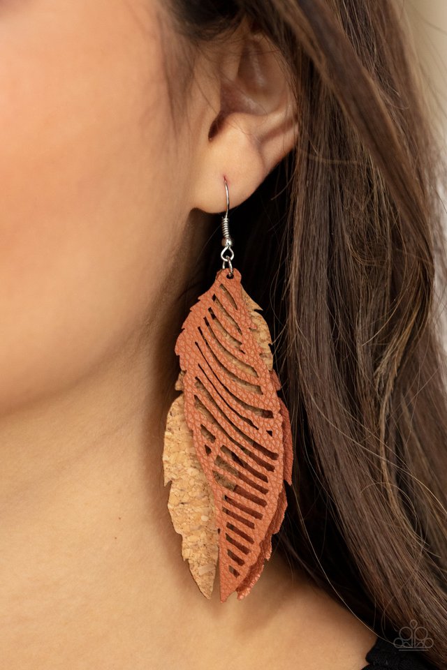 ​WINGING Off The Hook - Brown - Paparazzi Earring Image