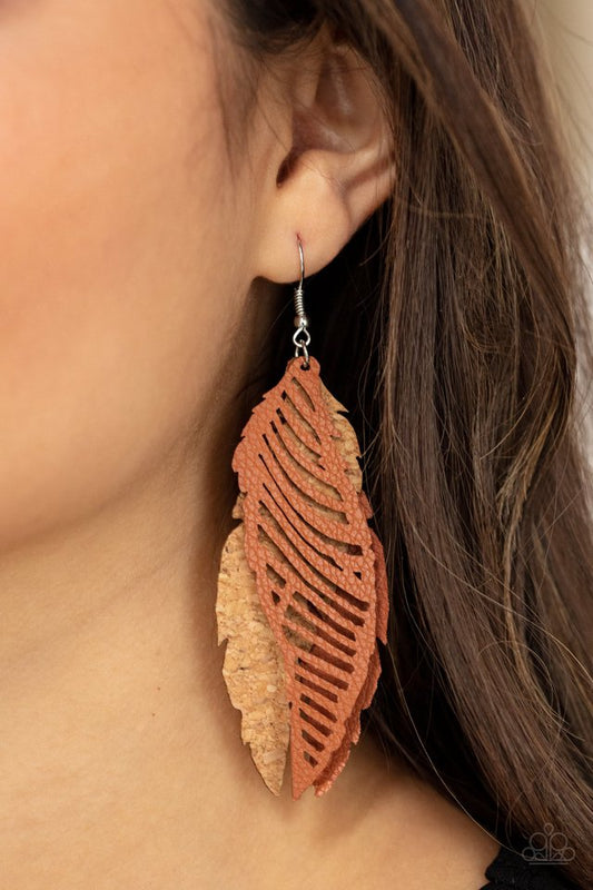 ​WINGING Off The Hook - Brown - Paparazzi Earring Image