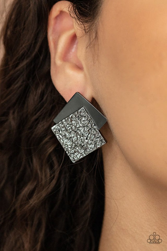 ​Square With Style - Black - Paparazzi Earring Image