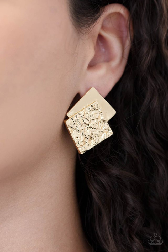 Square With Style - Gold - Paparazzi Earring Image