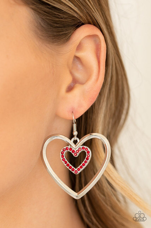 Paparazzi Earring ~ Heart Candy Couture - Red