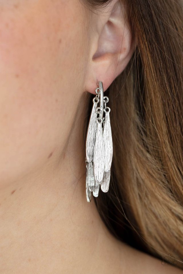 ​Pursuing The Plumes - Silver - Paparazzi Earring Image