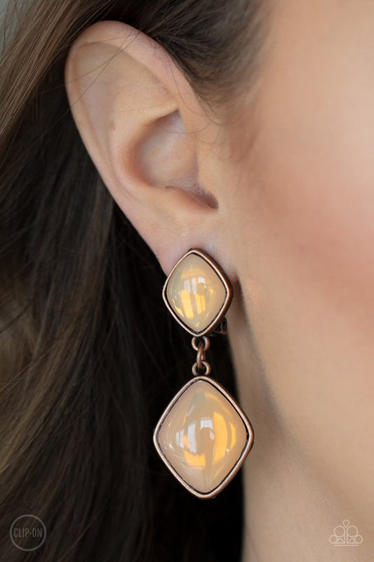Double Dipping Diamonds - Copper - Paparazzi Earring Image