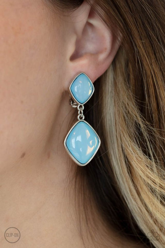 ​Double Dipping Diamonds - Blue - Paparazzi Earring Image