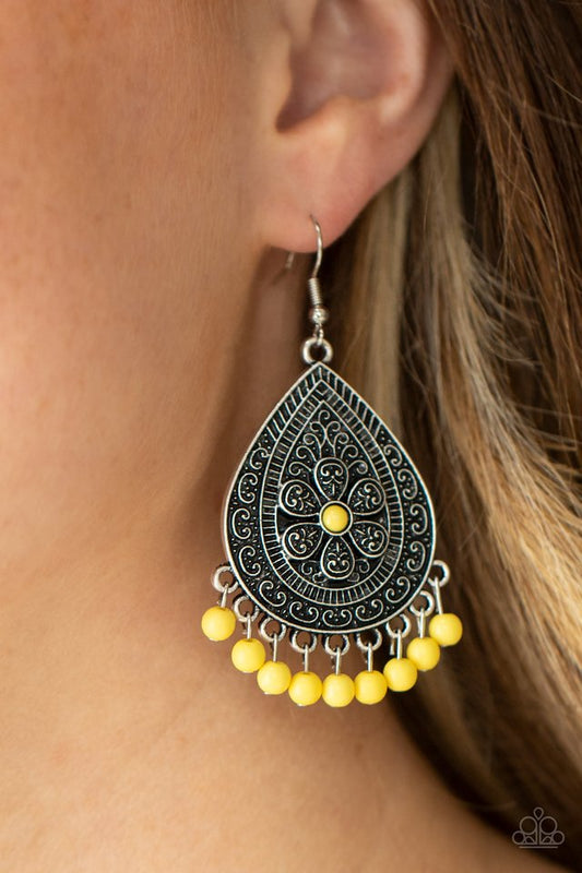 Blossoming Teardrops - Yellow - Paparazzi Earring Image