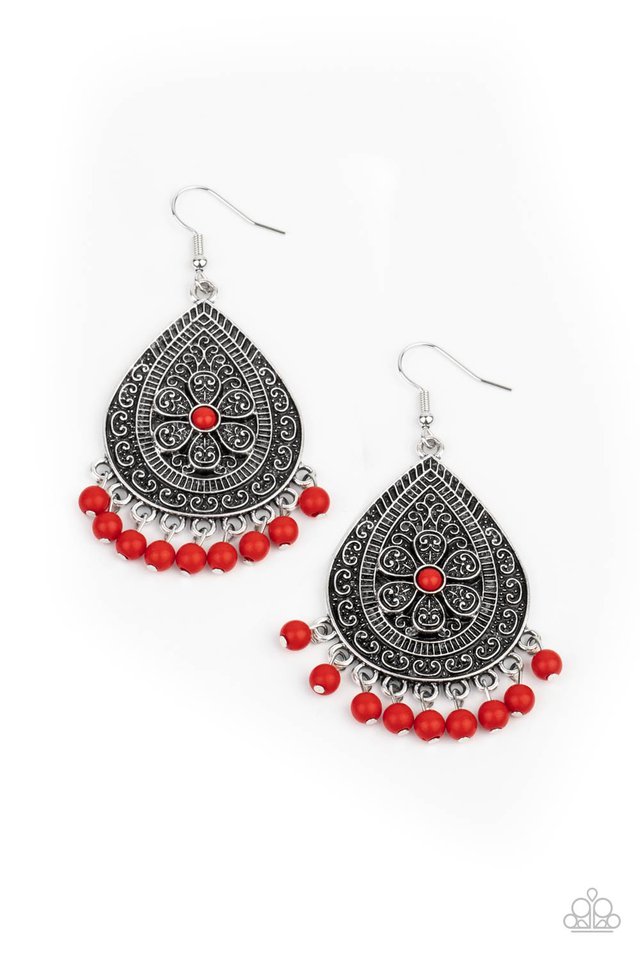 Blossoming Teardrops - Red - Paparazzi Earring Image