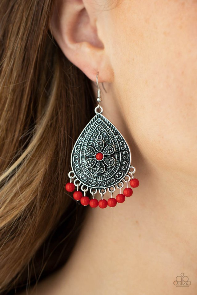 Blossoming Teardrops - Red - Paparazzi Earring Image