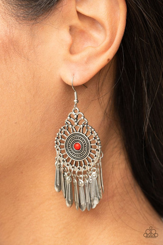 Dream a Little DREAMCATCHER - Red - Paparazzi Earring Image