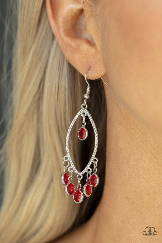 Glassy Grotto - Red - Paparazzi Earring Image