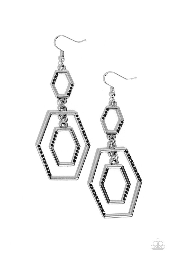 ​Geometric Maven - Black - Paparazzi Earring Image