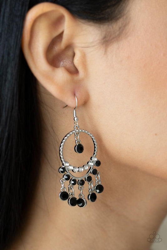 Cosmic Chandeliers - Black - Paparazzi Earring Image