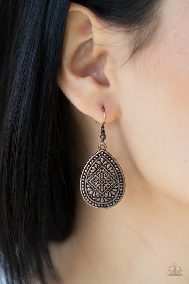 Mayan Mecca - Copper - Paparazzi Earring Image