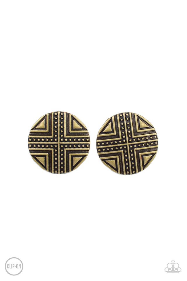 ​Shielded Shimmer - Brass - Paparazzi Earring Image