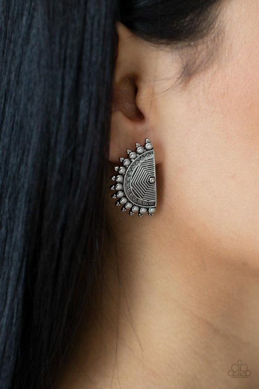 ​Fiercely Fanned Out - Silver - Paparazzi Earring Image