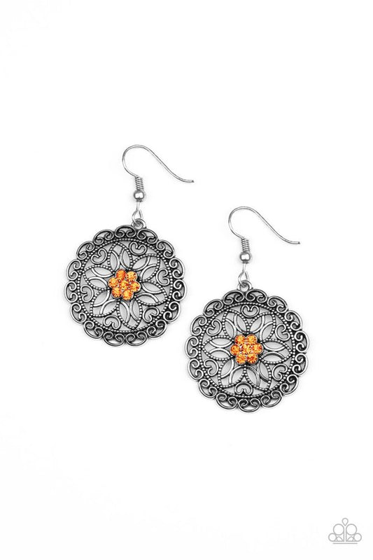 Flower Shop Sparkle - Orange - Paparazzi Earring Image