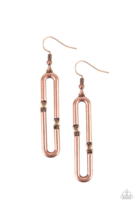 Paparazzi Earring ~ Linked and Synced - Copper
