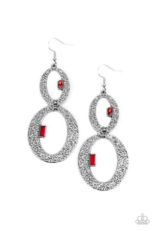 ​OVAL and OVAL Again - Red - Paparazzi Earring Image