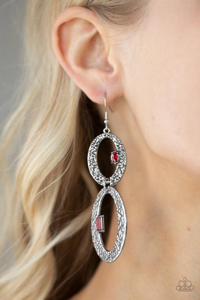 ​OVAL and OVAL Again - Red - Paparazzi Earring Image