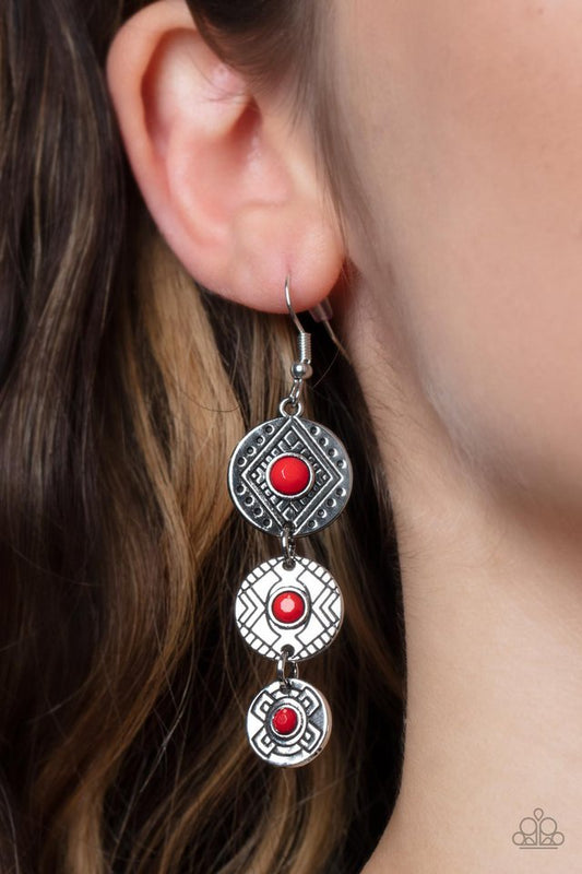 ​Totem Temptress - Red - Paparazzi Earring Image