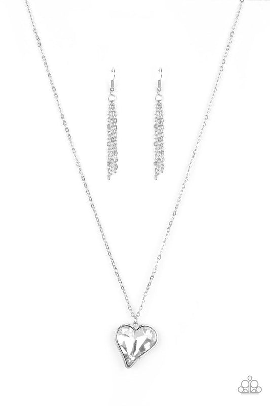 Paparazzi Necklace ~ Heart Flutter - White