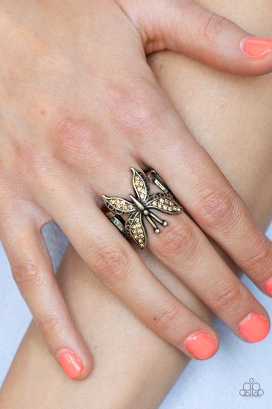 ​Blinged Out Butterfly - Brass - Paparazzi Ring Image