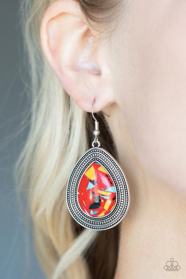 Terrazzo Tundra - Red - Paparazzi Earring Image