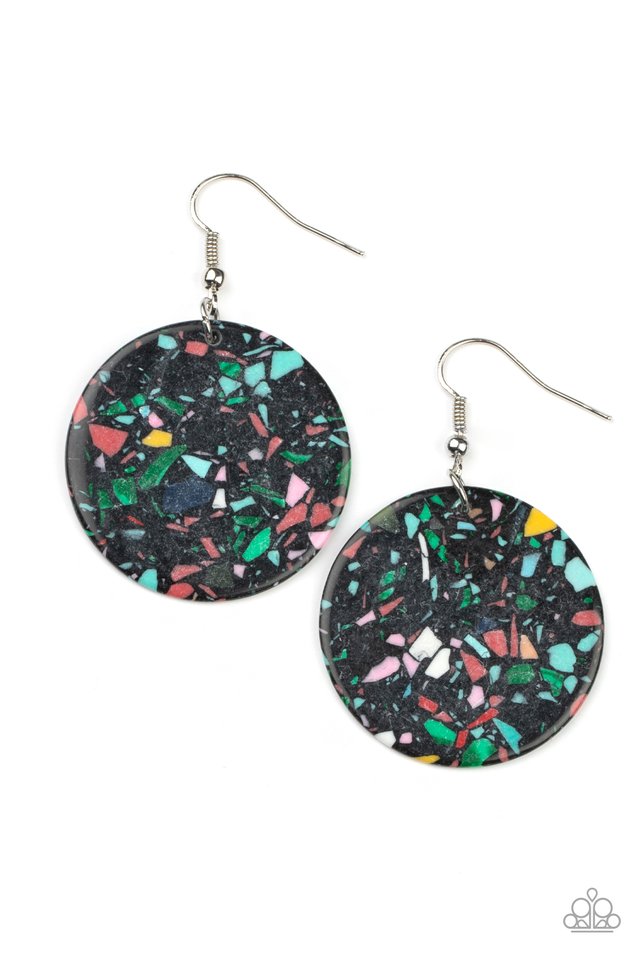 Tenaciously Terrazzo - Black - Paparazzi Earring Image